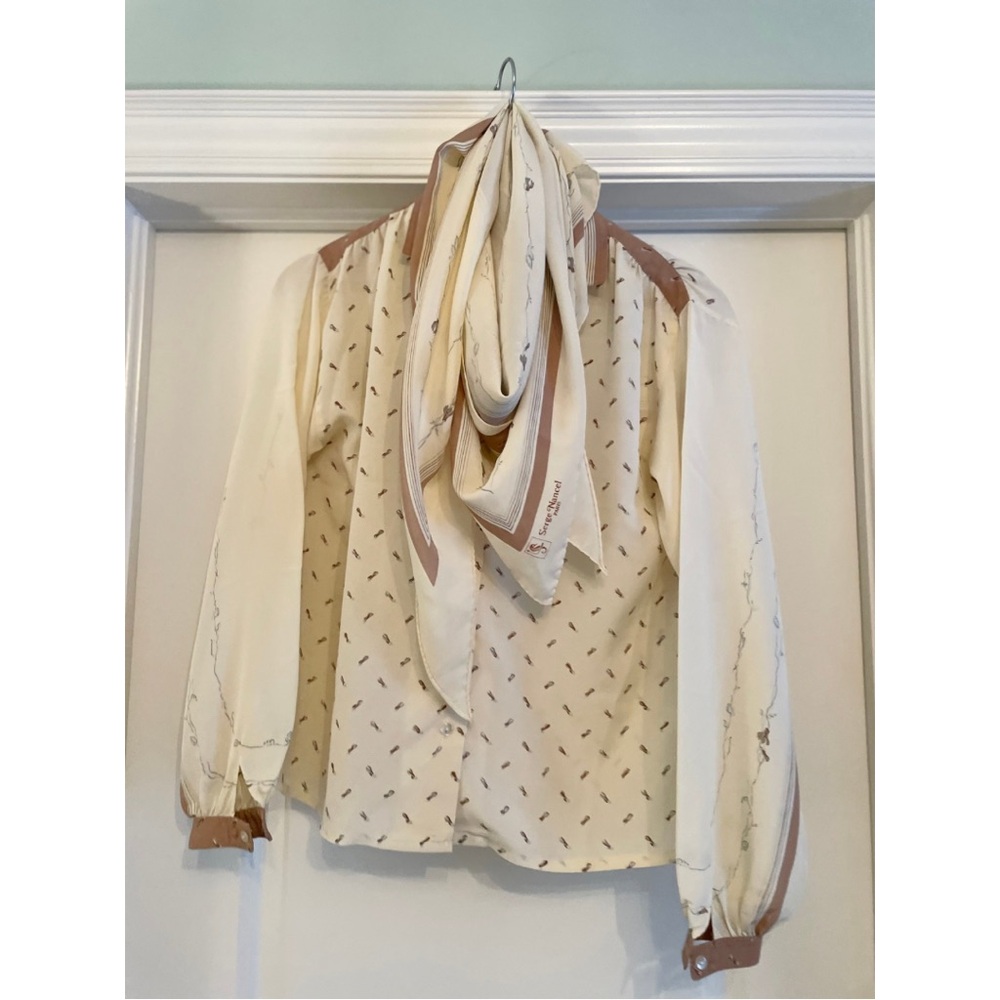 Vintage Cream Blouse with Scarf